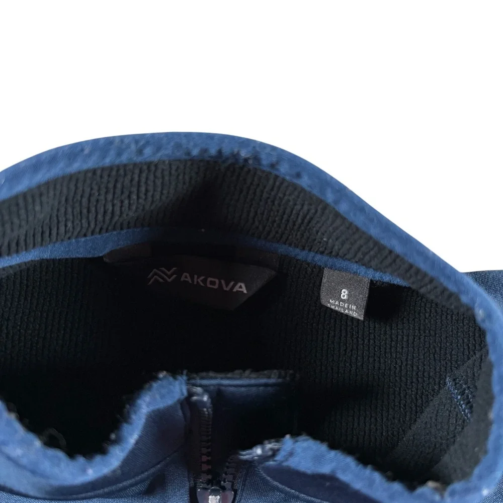 Akova Kids Navy Full Zip Performance Fleece Jacket Sz 8 Mock Neck‎ thermal lined